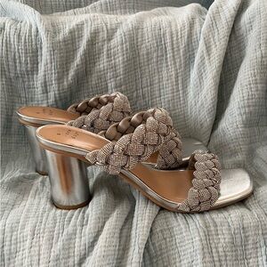 Silver Braided Heels with Chunky Cylindrical Heel